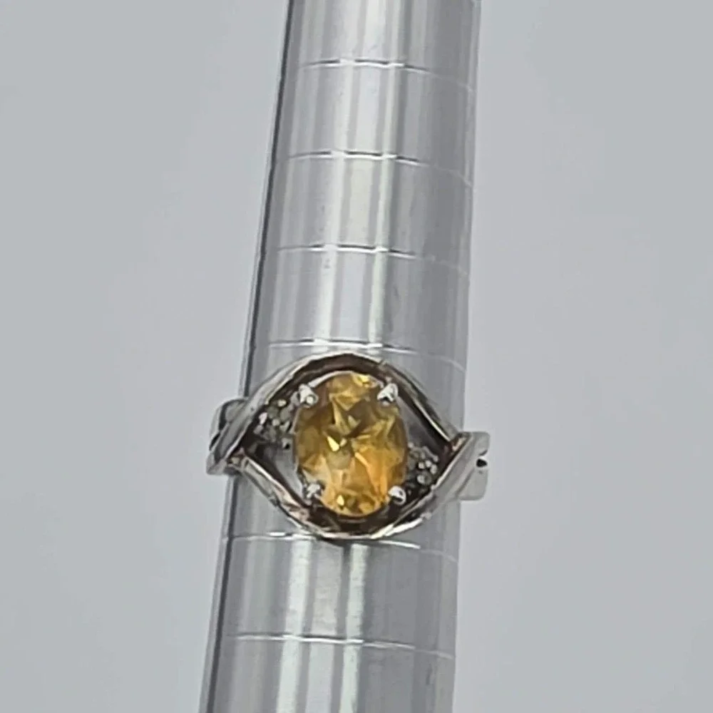Vintage Citrine Ring Diamond Accents 925 Sterling Silver Size 5‎ FREE $HIPPING!!